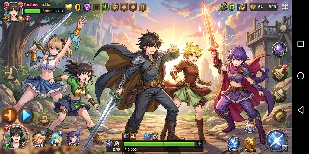 Screenshot gameplay yang menampilkan pertarungan karakter Anime.