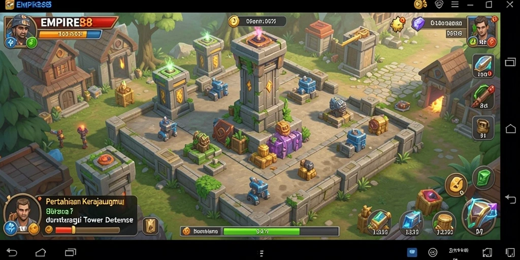 Tangkapan layar EMPIRE88 menampilkan aksi gameplay Tower Defense yang mendebarkan.