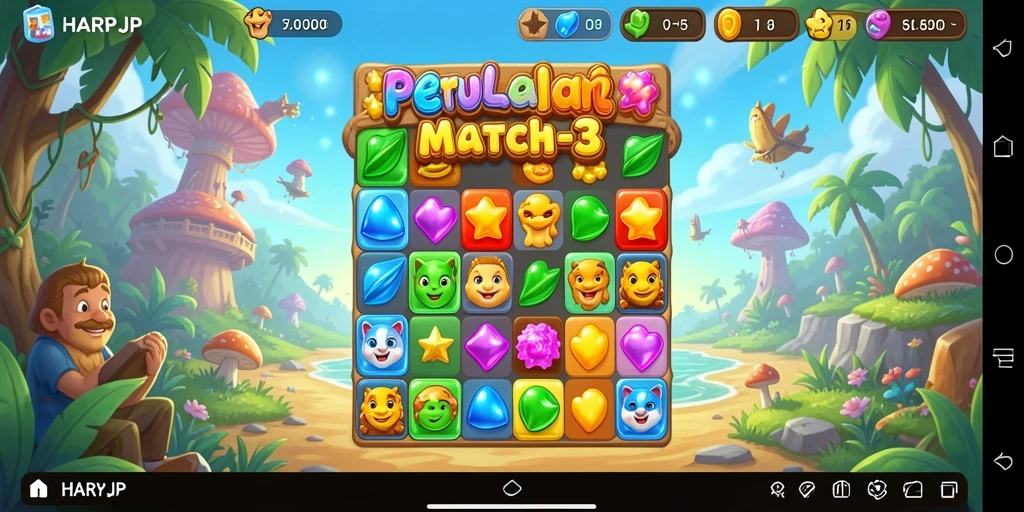 Tampilan gameplay seru di HARAPJP dengan objek berwarna-warni.