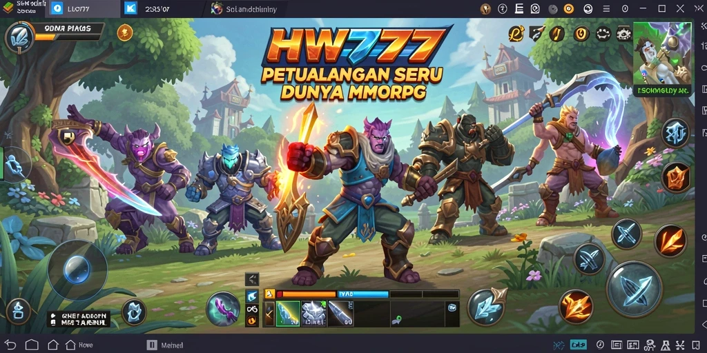 Screenshot gameplay HW777 yang menunjukkan pertarungan epik di dunia MMORPG.