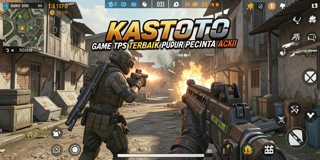 Tangkapan layar gameplay KASTOTO menunjukkan pertarungan seru di arena TPS.