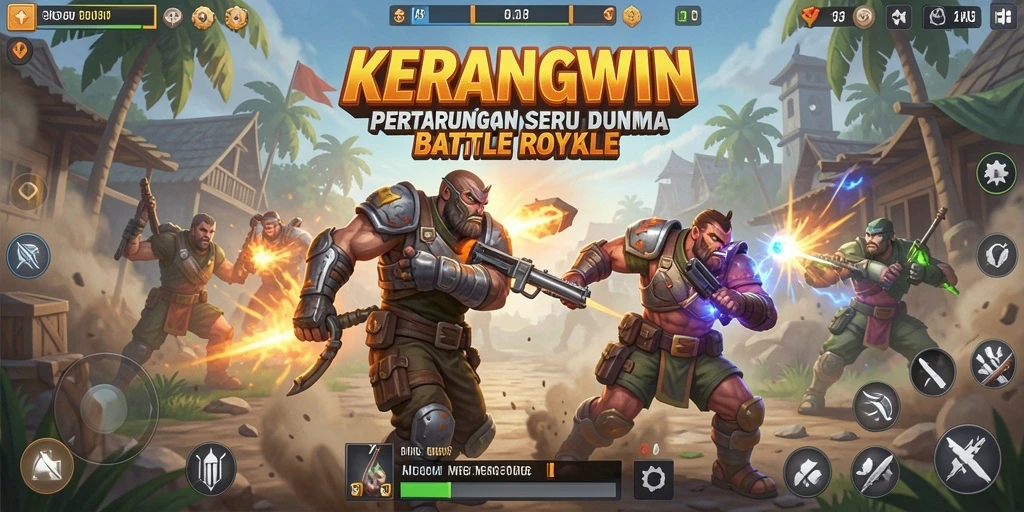 Screenshot gameplay KERANGWIN menampilkan aksi pertempuran yang mendebarkan.