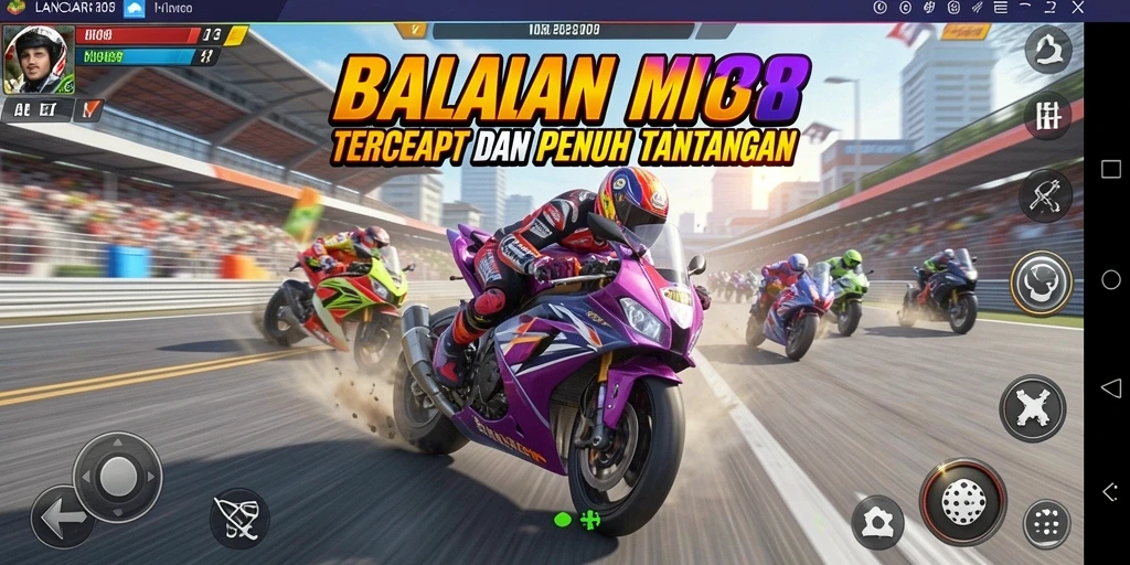 Screenshot gameplay LANCAR138 menampilkan balapan seru dengan motor cepat.