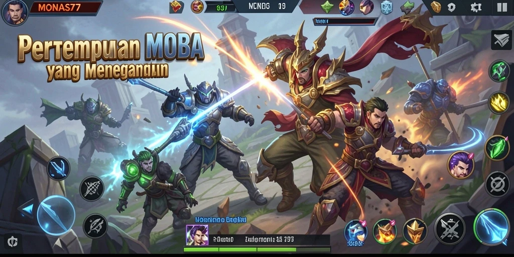 Tampilan gameplay MOBA yang seru dan kompetitif di MONAS77.