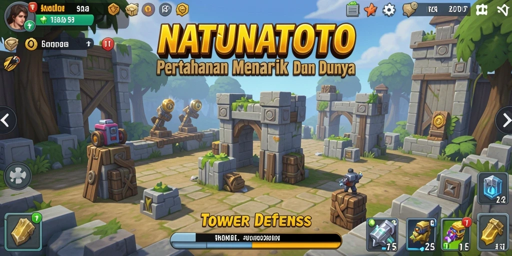 Screenshot NATUNATOTO menampilkan menara berfungsi dalam aksi melawan musuh.