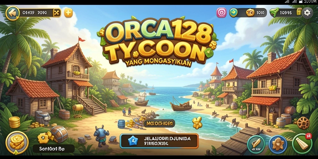 Tangkapan layar utama ORCA128 menampilkan aksi manajemen bisnis yang dinamis.