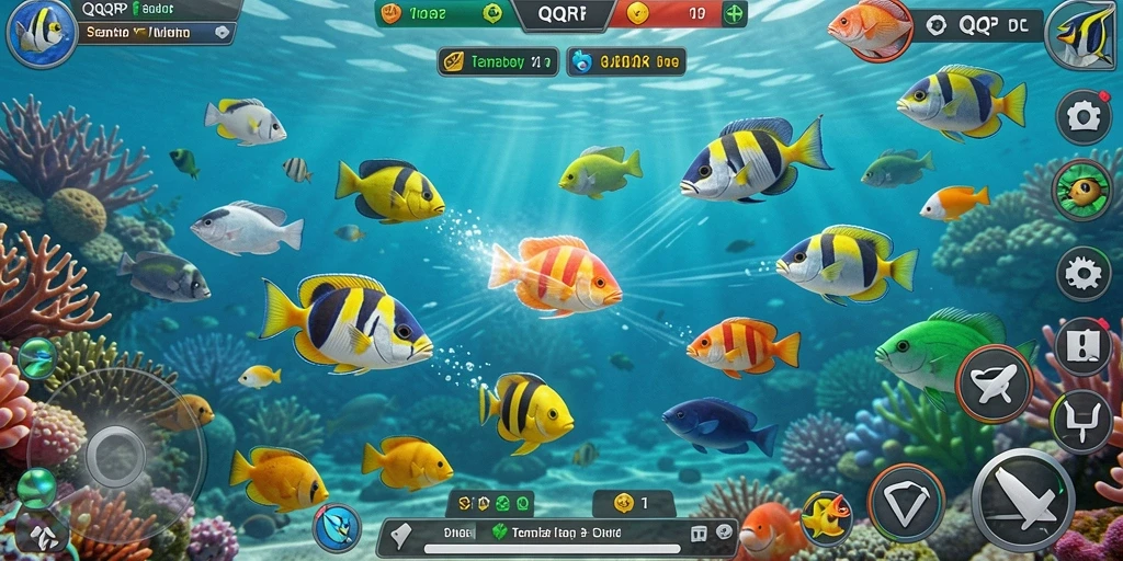 Tangkapan layar utama QQRP menampilkan aksi seru gameplay Tembak Ikan.