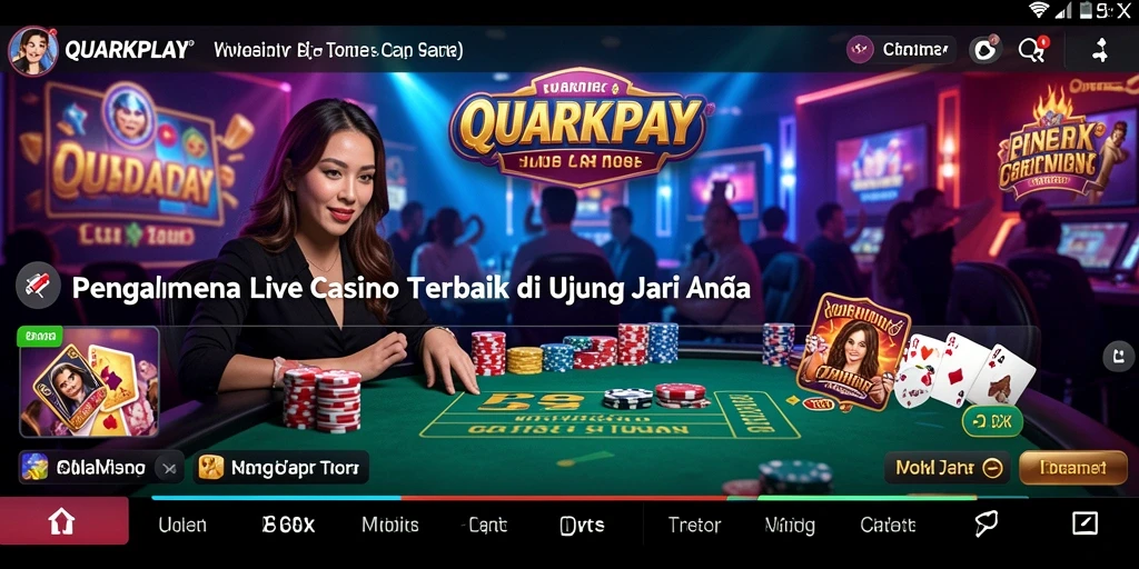 Screenshot QUARKPLAY menampilkan dealer langsung dalam permainan kasino yang seru.