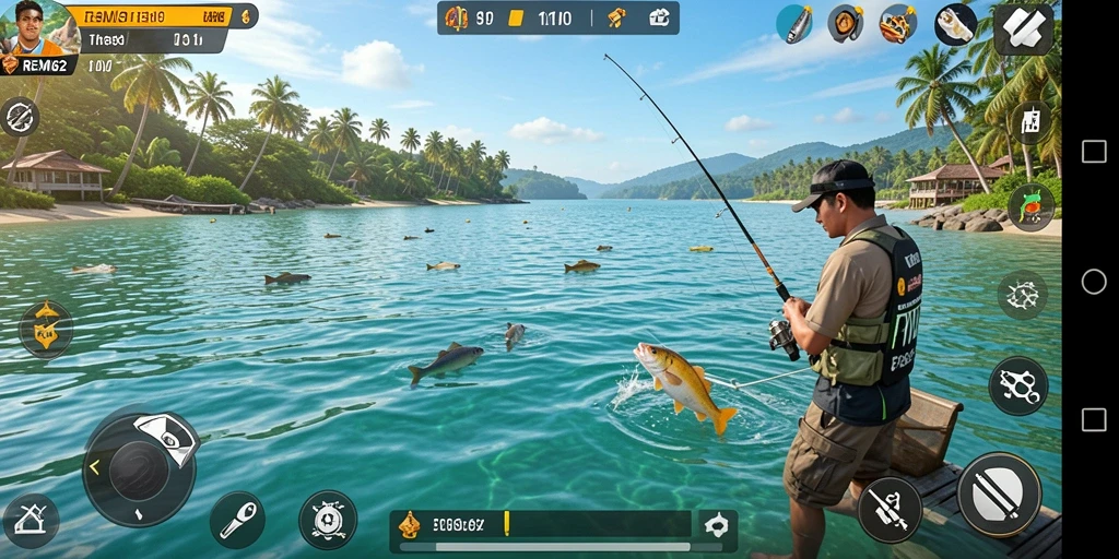 Tampilan gameplay memancing yang seru dan mendebarkan di REMI62.