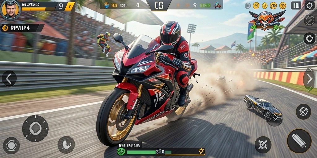 Screenshot gameplay RPVIP4 yang penuh aksi dan kecepatan.