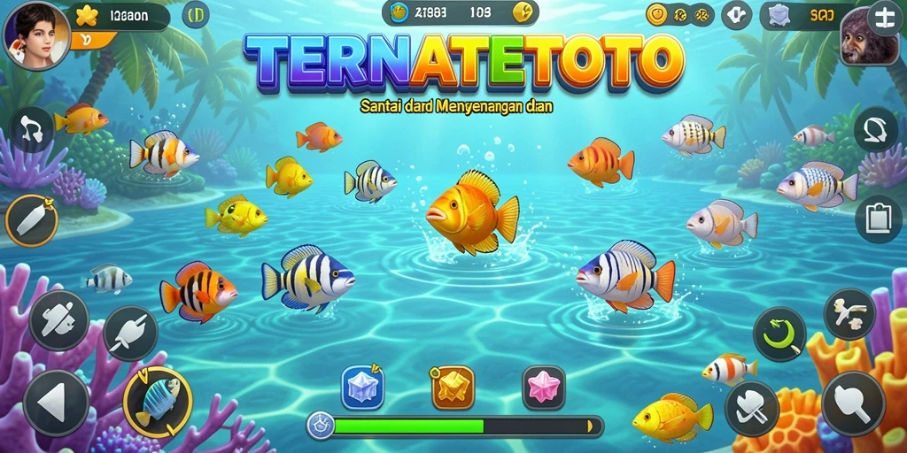 Screenshot menunjukkan aksi menembak ikan yang seru dalam TERNATETOTO.
