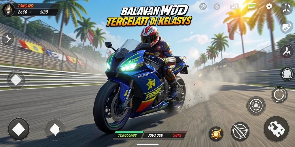 Screenshot TONGWD menampilkan balapan motor yang seru dan menantang.