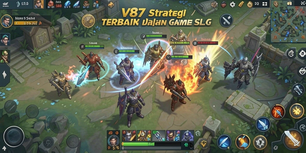 Screenshot gameplay V87 menampilkan pertempuran strategi yang mendebarkan.